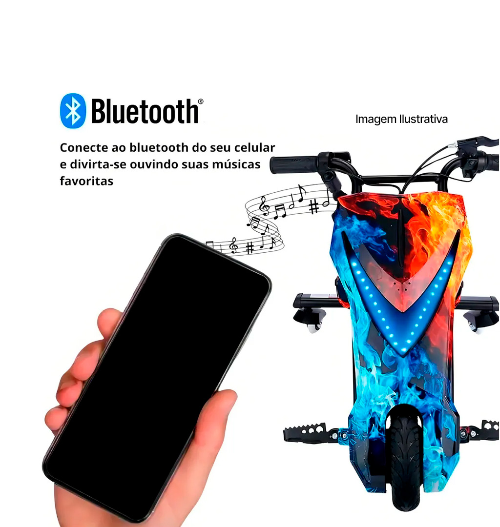 Triciclo Elétrico Drift 350w Bluetooth 3 Velocidades Único com Amortecedor